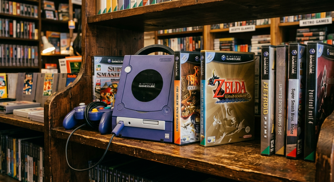 Nintendo GameCube Konsole mit wertvollen Spielen wie Fire Emblem und Zelda Wind Waker