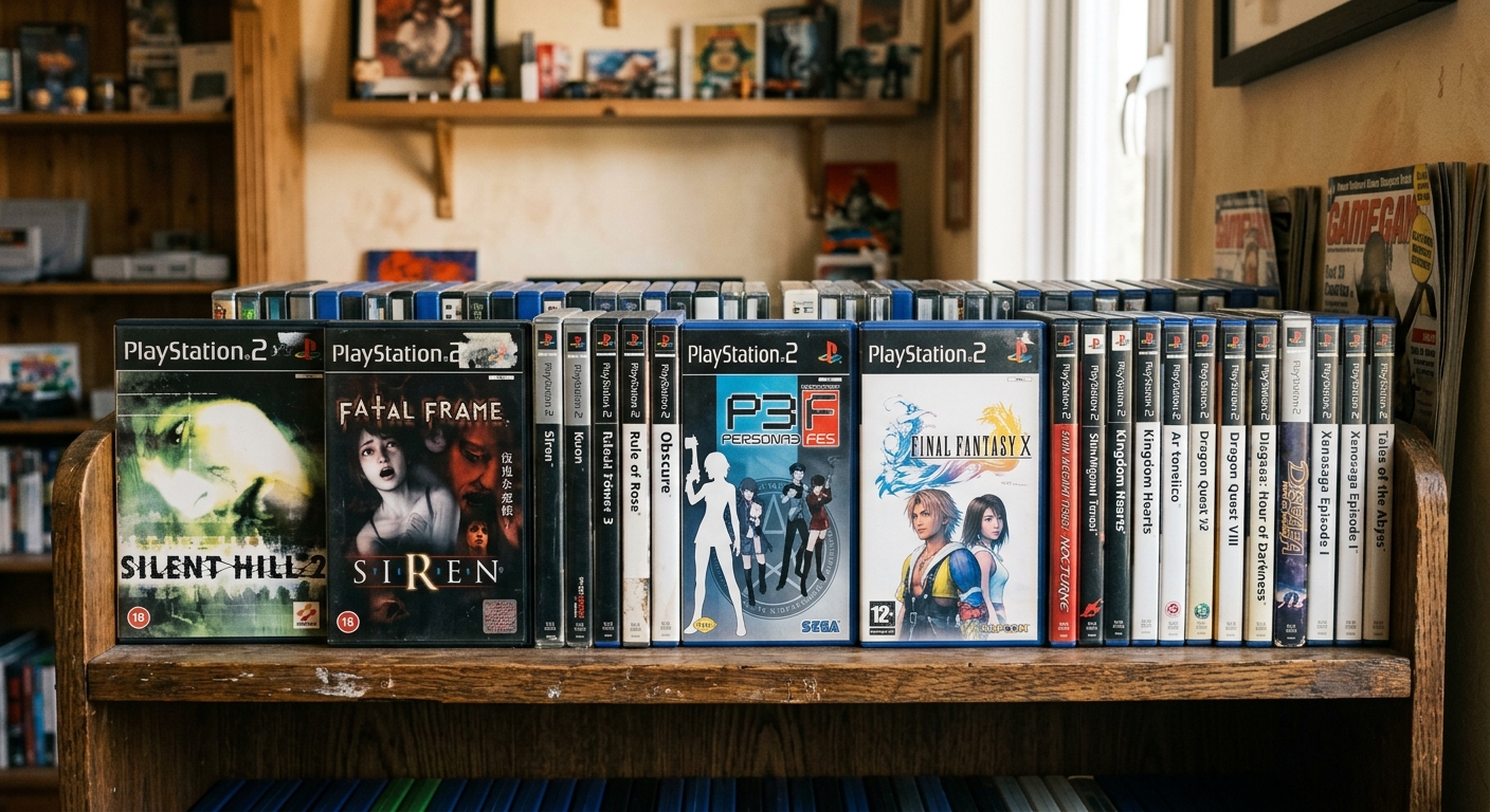 Seltene PlayStation 2 Spiele auf einem Sammlerbord - wertvolle PS2-Titel