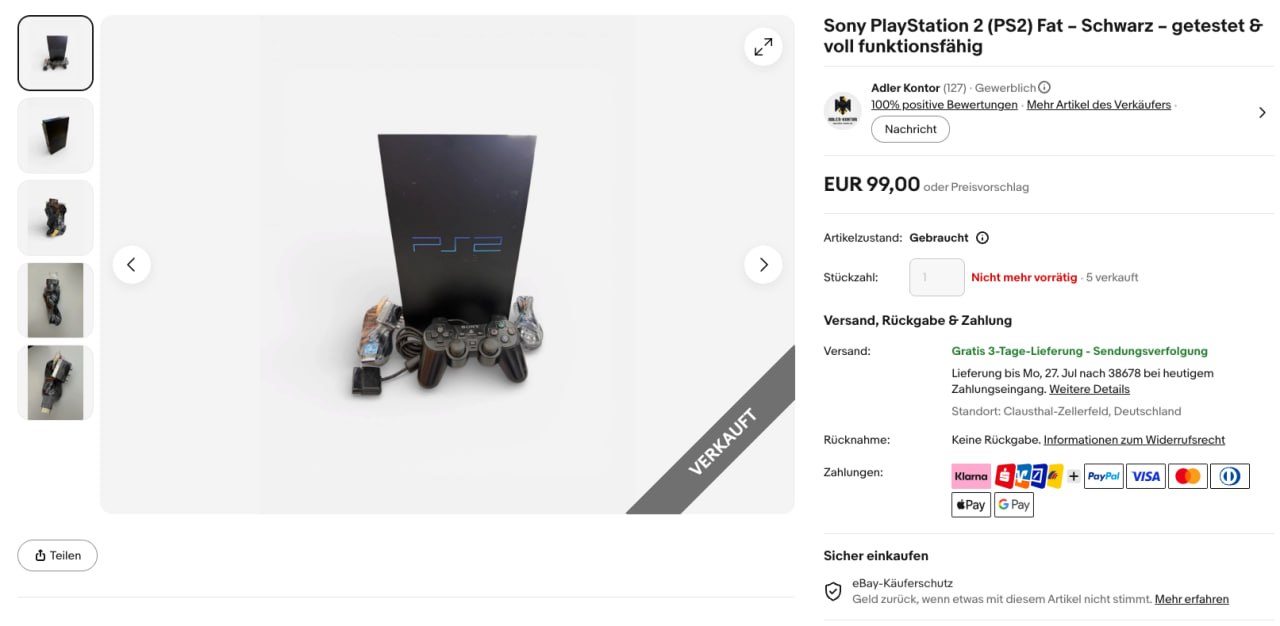 PlayStation 2 Fat verkauft – Adler Kontor eBay