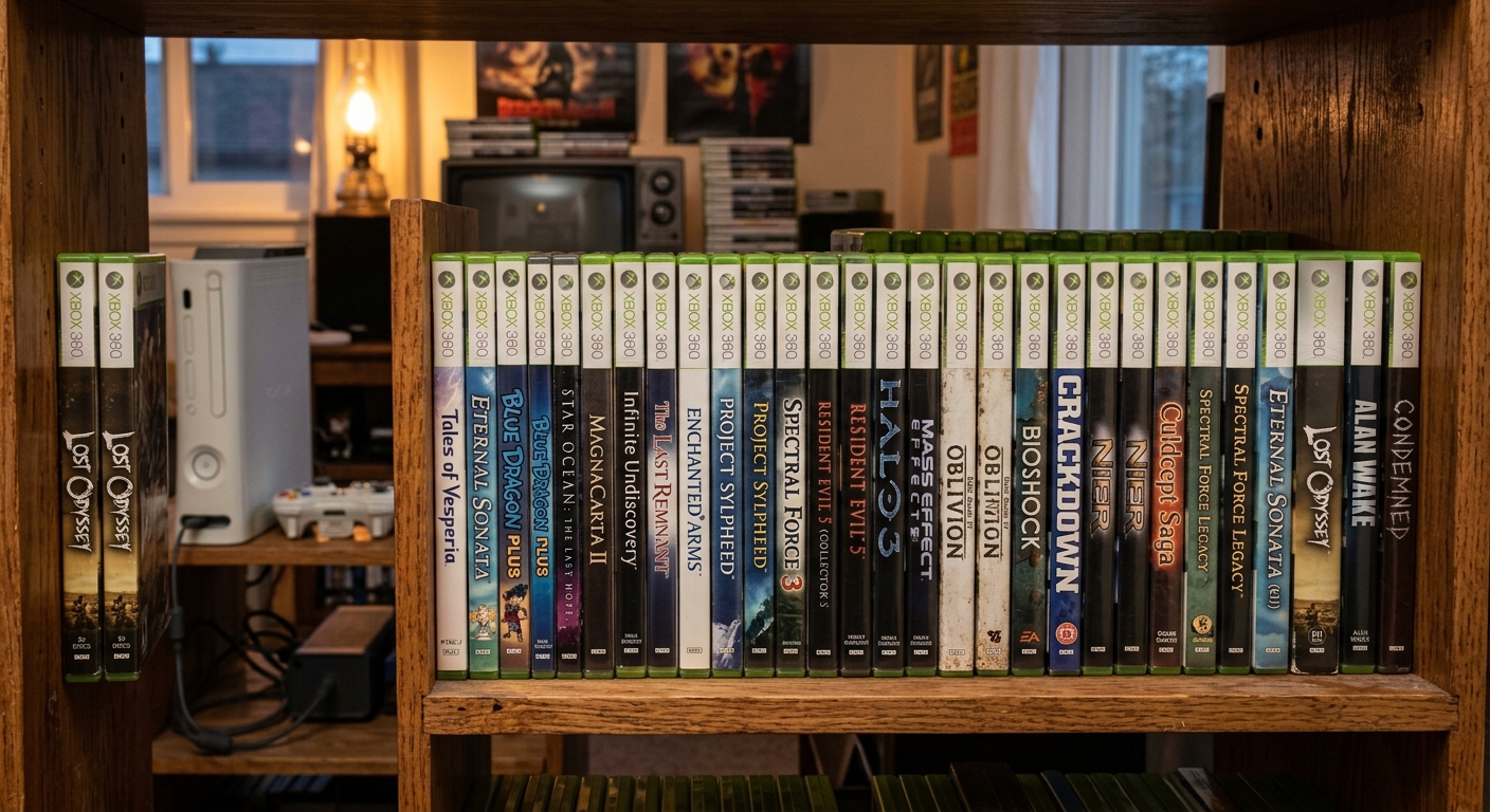 Seltene Xbox 360 Spiele auf einem Regal - wertvolle Sammlerstücke